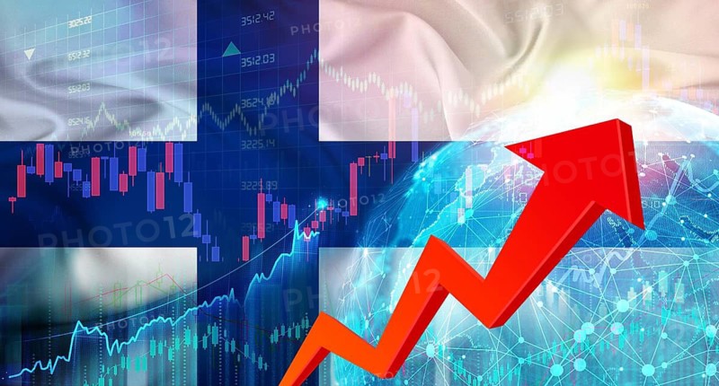 Global financial growth with Finland flag. Financial growth with Finland flag on economic background