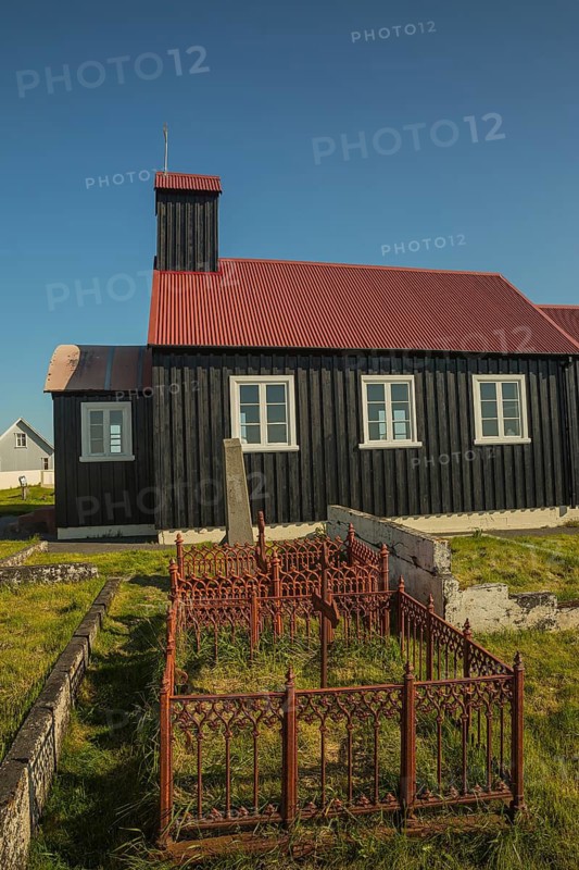 Church Kirkjuvogskirkja built in 1861, Hafnir. Reykjanes peninsula, Southwestern Iceland