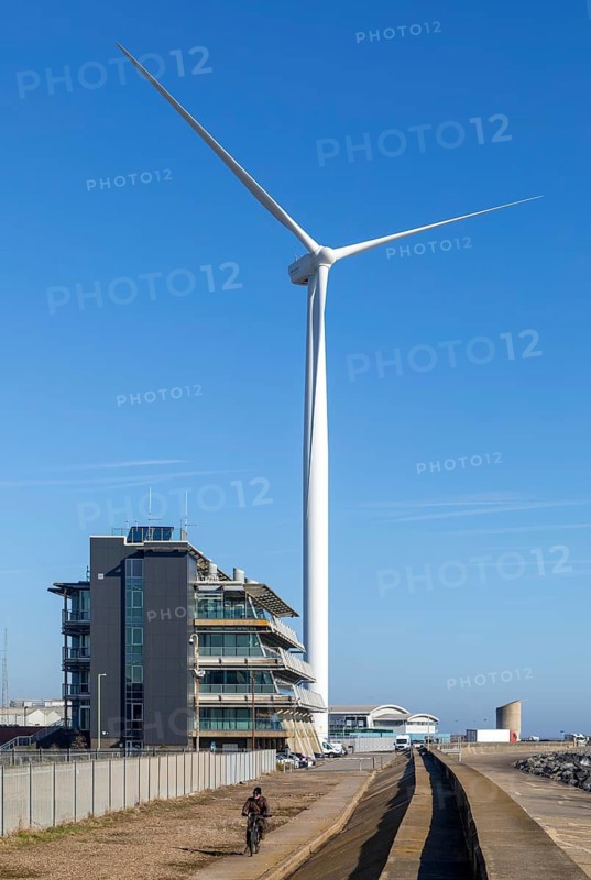 Gulliver wind turbine, Thrive Renewables, Ness Point, Lowestoft, Suffolk, England, UK built 2005 next to OrbisEnergy Centre