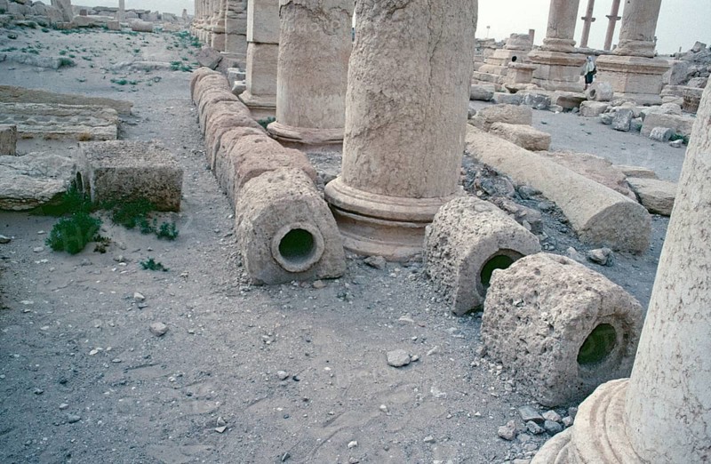 Pipes of the old water pipeline, Palmyra, Syria, May 1987, vintage, retro, old, historical