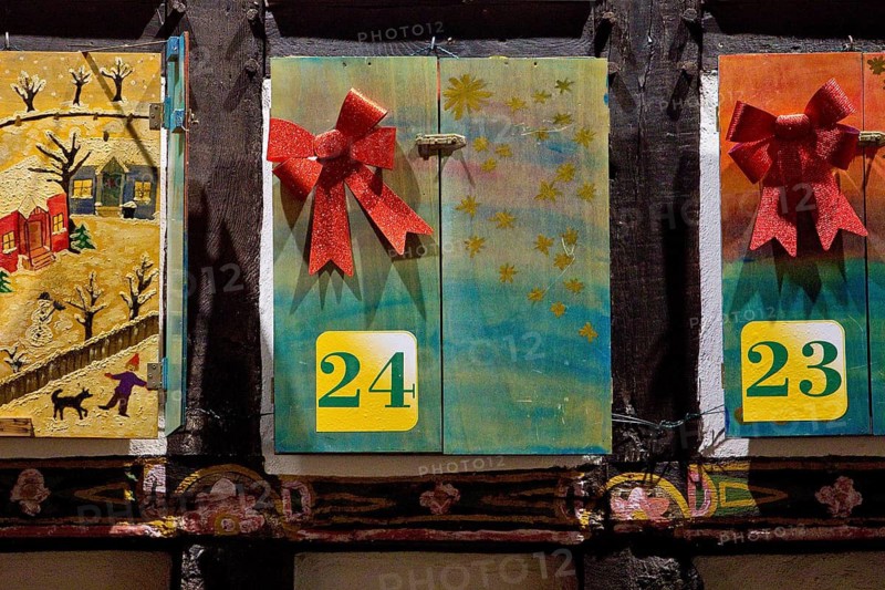 Large Advent Calendar at the Old Town Hall, Nostalgic Christmas Market, Detail, Hattingen, Ruhr Area, North Rhine-Westphalia, Germany
