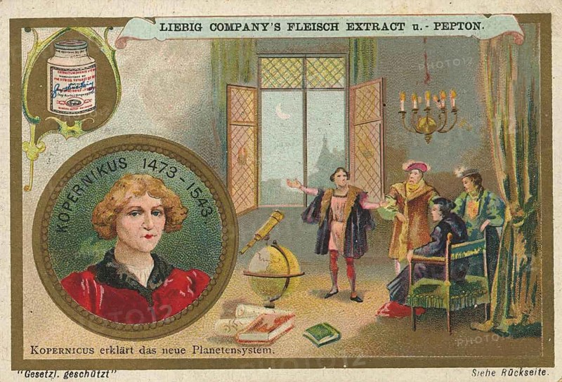Photo series researchers, scene in which Nicolaus Copernicus explains his heliocentric world view, picture of love, digitally restored reproduction of a collector's painting from around 1900, exact date unknown