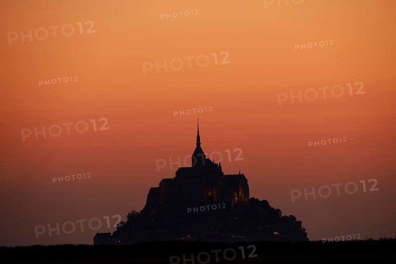 Le Mont-Saint-Michel at sunset, Benedictine monastery, Manche department, Normandy, France