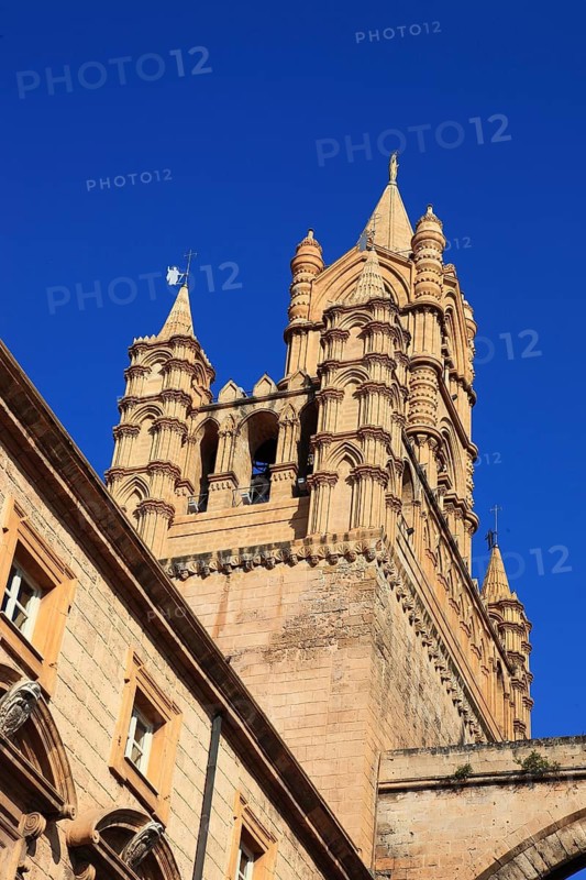 City of Palermo, the West Tower at the Archbishop's Palace next to the Cathedral Maria Santissima Assunta, UNESCO World Heritage Site, Sicily, Italy