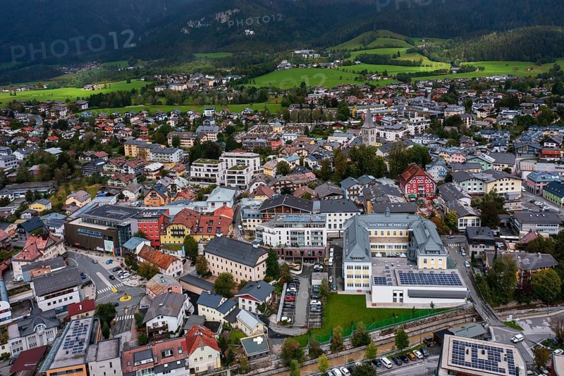 Drone image, residential buildings, town view, Saalfelden am Steinernen Meer, Pinzgau, Salzburg province, Austria