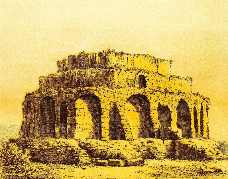 Mausoleum Augusti or Mausoleo di Augusto, Mausoleum of Augustus, ruin, rotunda, ancient Rome, Italy, coloured historical illustration from 1882