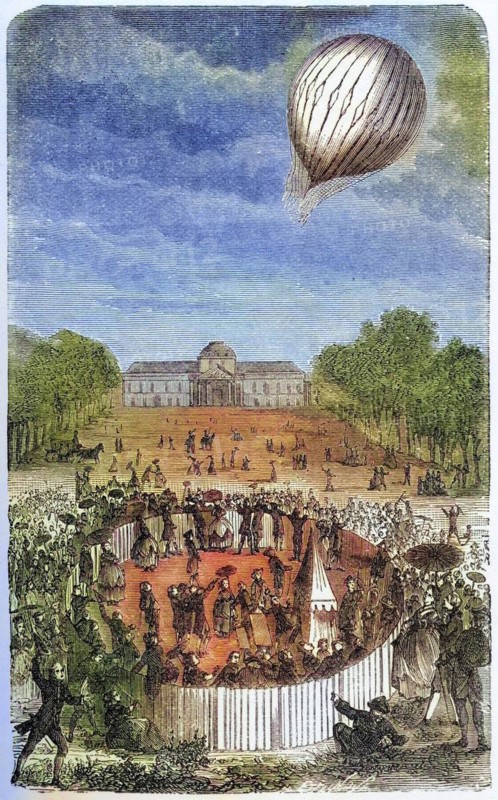 Ascent of Charles balloon over the Champ de Mars Paris France 27 August 1783 Jacques Alexandre Cesar Charles 1746, 1823 French chemist, physicist and aeronaut, Ascent of Charles balloon over the Champ de Mars Paris France August 27 1783 Jacques Alexandre Cesar Charles 1746, 1823 French chemist physicist and aeronaut From the book Wondeful Balloon Ascents or The Conquest of the Skies published c 1870, Historic, digitally restored reproduction from a 19th century original, Record date not stated
