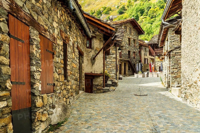 France, Alpes, region Auvergne-Rhône-Alpes, Grajisch Alps, Departement Savoie, old village of Bonneval-sur-Arc at pass Col de I'Iseran, travel landscape nature