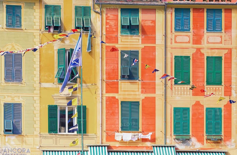 Traditional houses facade, Portofino, Liguria, Ita