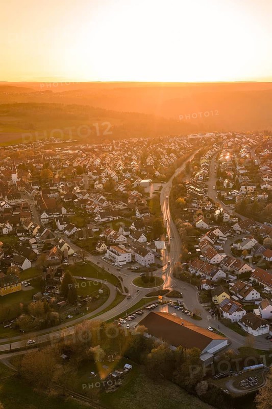 Extensive village panorama at sunset, with generous views and a warm atmosphere, Calw, Stammheim, Calw district, Germany