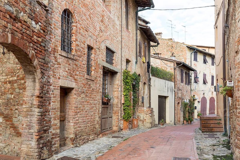 In the medieval old town centre of Certaldo, Tuscany, Italy