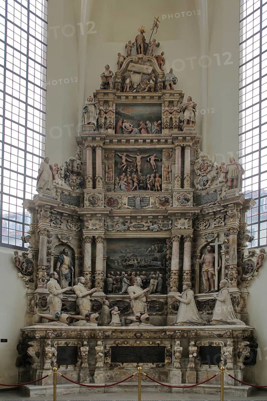 Epitaph built in 1598 with Duke John Frederick II the Middle by sculptor Nikolaus Bergner, handicraft, Renaissance, interior view, Morizkirche, Coburg, Upper Franconia, Bavaria, Germany
