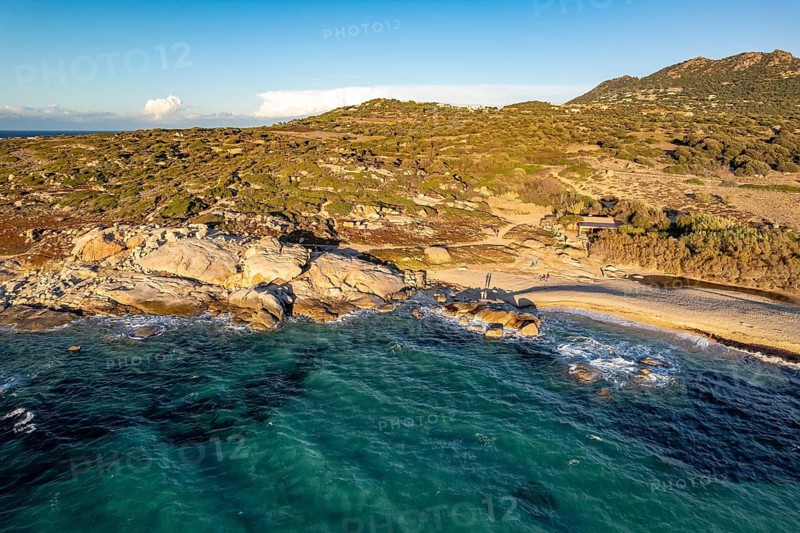 Aregno beach seen from the air, Balagne, Corsica, France