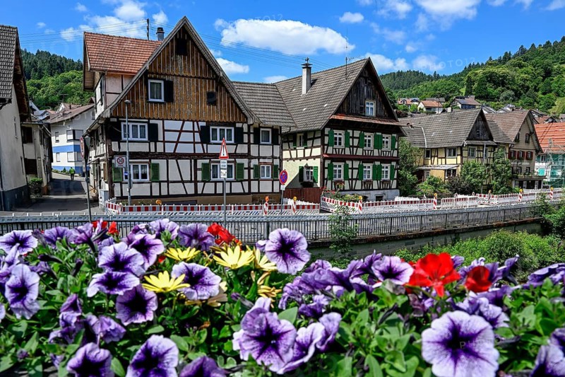 Half-timbered facades in Obertsrot, near Weisenbach, Murgtal, Rastatt district, northern Black Forest, Baden-Württemberg