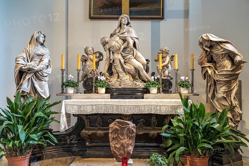 Marble altar with Pieta in the Pieta Chapel, Capuchin Church in Vienna, Austria