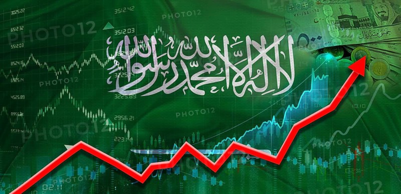 Saudi Arabia financial growth on market graph. Saudi Arabia economic growth on financial graph background