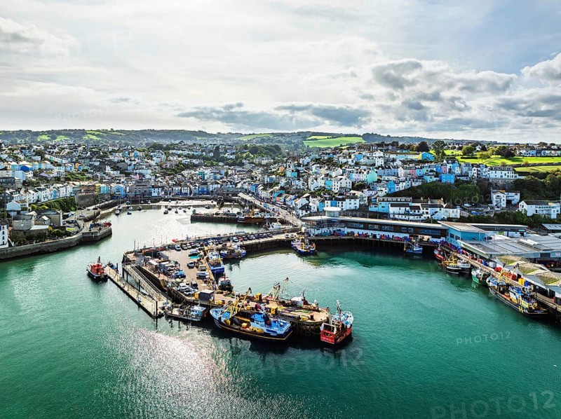 Brixham Hourbour and Brixham Marina from a drone, Brixham, Torbay, Devon, England, United Kingdom
