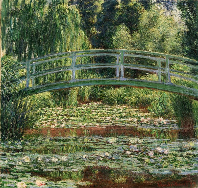 Claude Monet (b. 14 November 1840 in Paris as Oscar-Claude Monet, d. 5 December 1926) important French painter, Impressionist style. Here is his work, The Japanese Footbridge and the Water Lily Pool, Giverny (1899), The Japanese Footbridge and the Water Lily Pool, Japanese bridge over a water lily pool in a harmonious garden, appears peaceful