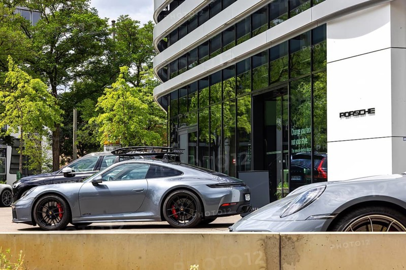 Porsche logo. Porsche Center Stuttgart. Stuttgart, Baden-Württemberg, Germany