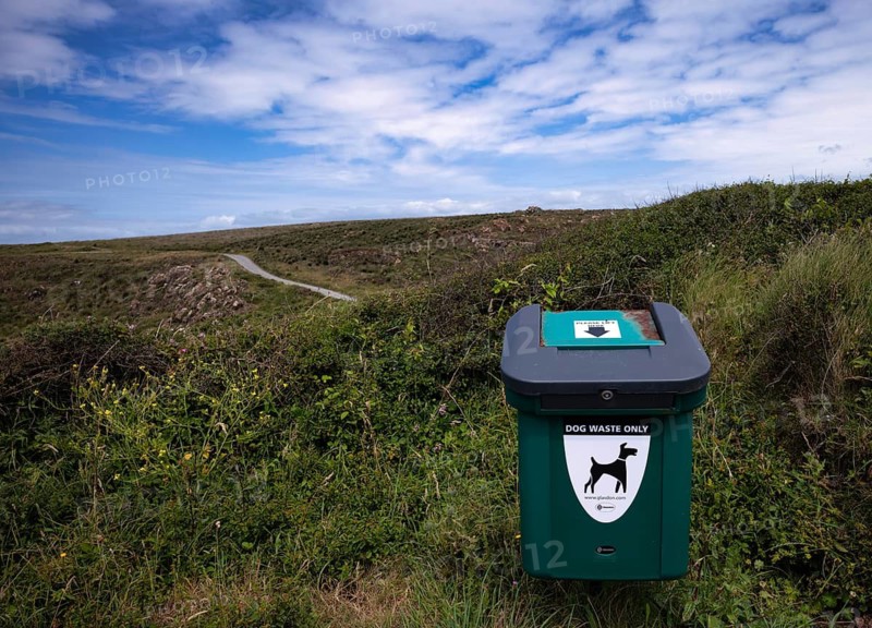 Rubbish bin exclusively for dog waste, Lizard Point, Lizard Bay, Polpeor, Cornwall, England, Great Britain