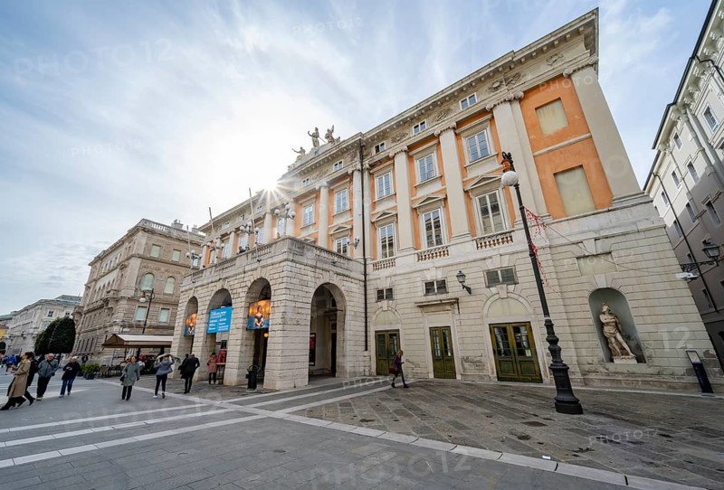 Teatro Verdi Trieste Theatre with Sun Star, Piazza Guiseppe Verdi, Old Town, Trieste, Friuli-Venezia Giulia Region, Italy