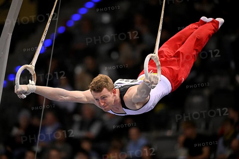 Nils Dunkel GER rings action gymnastics, EnBW DTB-Pokal, Porsche-Arena, Stuttgart, Baden-Württemberg, Germany