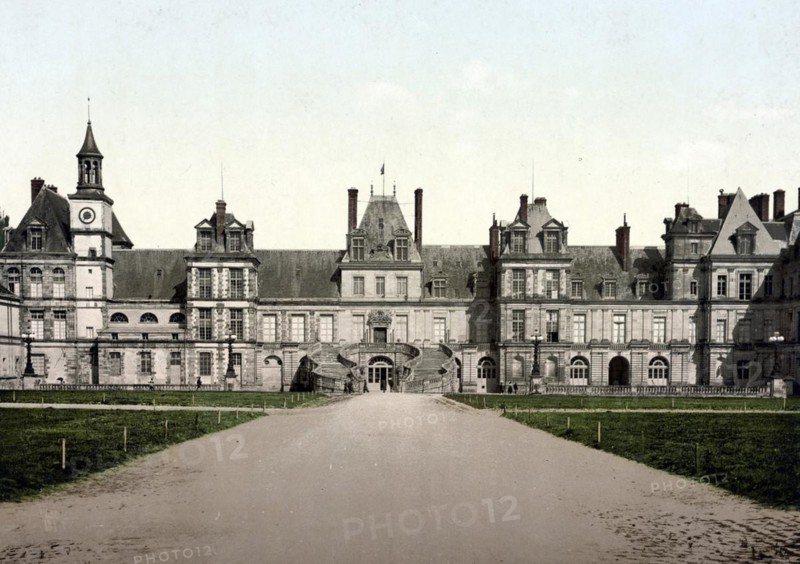 Palais de Fontainebleau. La Cour des Adieux, France, c. 1890, Historic, digitally restored reproduction from a 19th century original