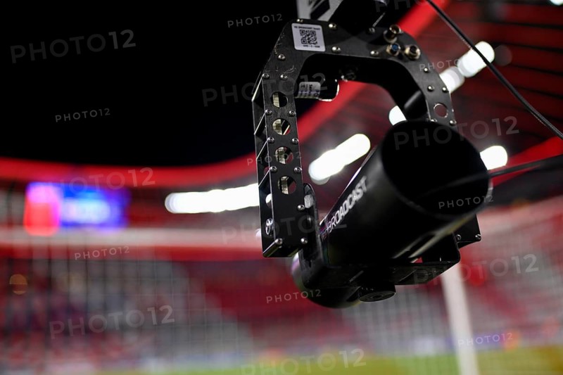 Backdoor camera, TV camera, HD BROADCAST, goal net, interior, Champions League, Allianz Arena, Munich, Bavaria, Germany