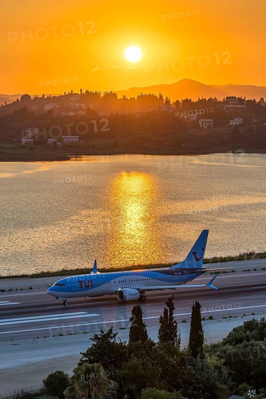 A TUI Belgium Boeing 737 MAX 8 aircraft with the OO-TMA license plate at Corfu airport, Greece