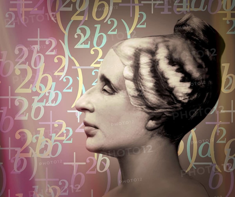 Bust of Marie-Sophie Germain, 1776 –1831, French mathematician, physicist and philosopher, digitally edited, the proof to the Fermat's Last Theorem