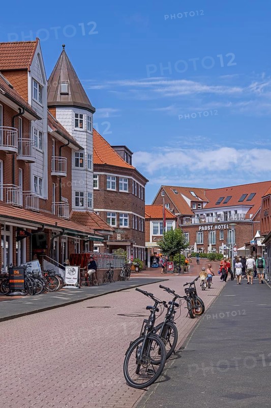 Houses, street, bikes, Juist, East Frisia, Lower Saxony, Germany