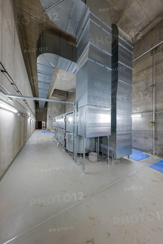 Oberhausen, Ruhr area, North Rhine-Westphalia, Germany - Ventilation system in industrial building, new construction of Oberhausen pumping station, Emscher conversion, new construction of Emscher AKE wastewater canal