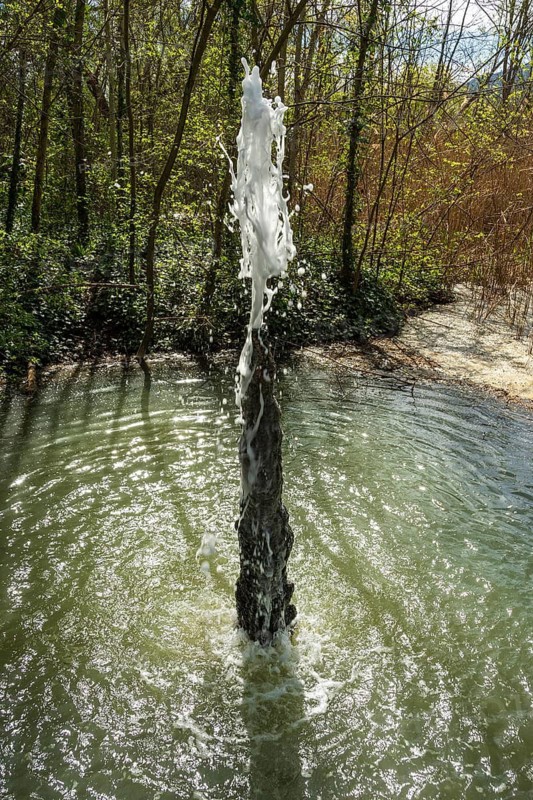 The geyser of the Brissac spring. Mineral water. Sainte Marguerite, Saint Maurice es Allier village, Puy de Dome, France