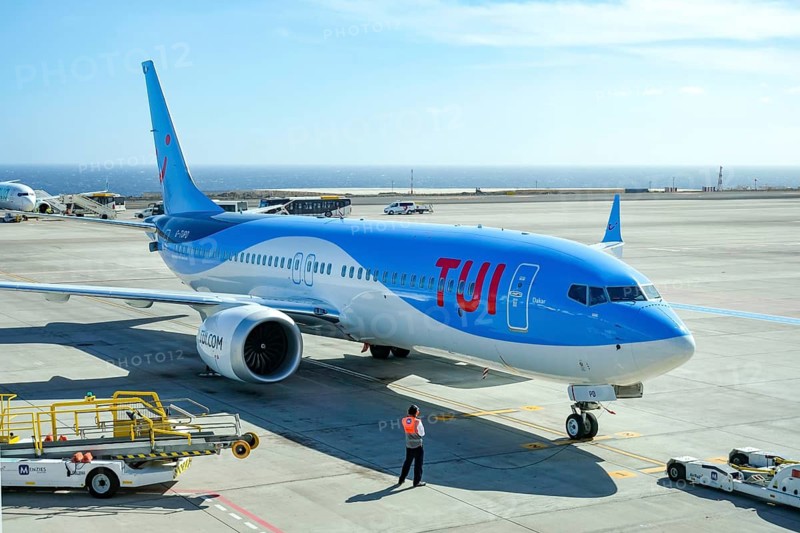 Santa Cruz, Tenerife, Canary Islands, Spain - TUI aircraft Boeing 737 Max 8 (Dakar G-TUPD) ready for take-off at Aeropuerto de Tenerife Sur TFS