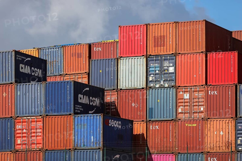 Duisburg, North Rhine-Westphalia, Germany, Container in Duisburg port, container port, duisport logport, in Duisburg port on the Rhine, two of the world's largest container shipping companies, CMA CGM and NYK (Nippon Yusen Kabushiki Kaisha), together with duisport, operate the Duisburg Trimodal Terminal, D3T, in the logport logistics centre in Duisburg-Rheinhausen