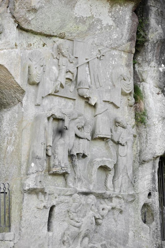 Cross relief, Externsteine, Teutoburg Forest, Horn-Bad Meinberg, North Rhine-Westphalia, Germany