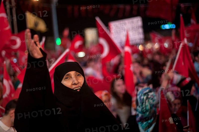 Istanbul, Turkey. July 19th 2016. Turkish pro government supporters gather in Takism square after an attempted coup d'etat, Istanbul, Turkey