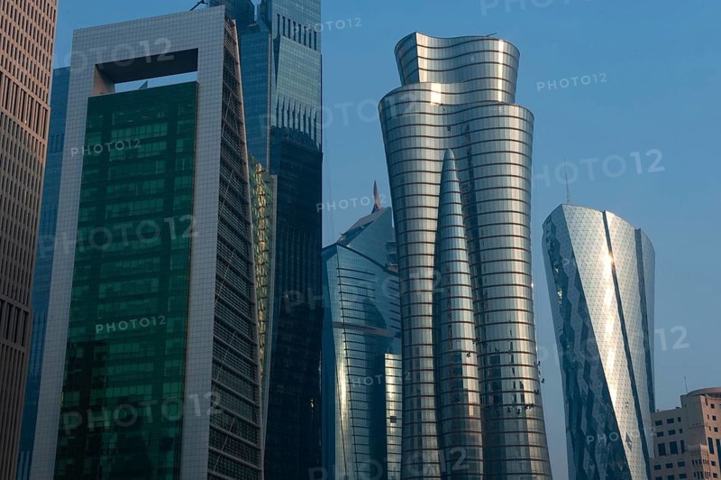 Doha, Qatar. September 20th 2019 Modern glass fronted skyscrapers and office towers line the Doha skyline, Qatar