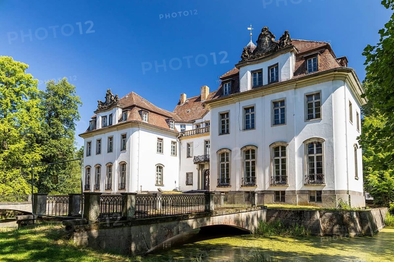 Park side of Lindenau Castle, Ortrand, Brandenburg, Germany