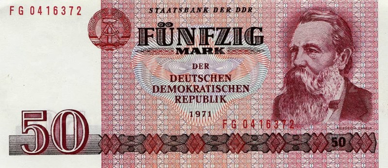 Banknote, 100 Mark of the GDR, 1971, with image of Friedrich Engel, reproduction of a historical banknote