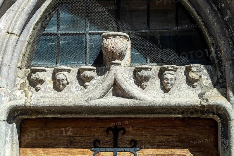 La Chapelle sur Agnon. Portal of church Saint Blaise. Natural regional park of Livradois Forez. Puy de Dome. Auvergne Rhone Alpes. France