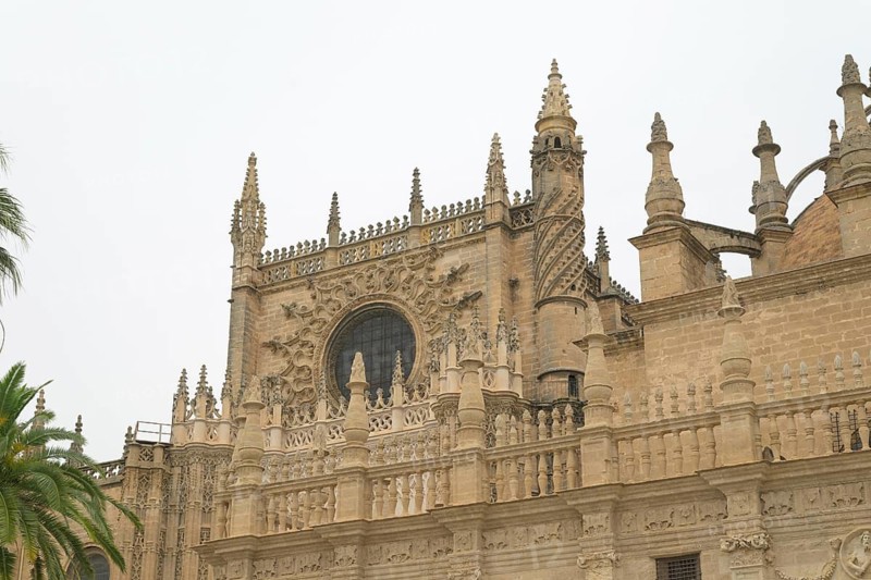Detailed Gothic cathedral with impressive towers, Seville, Andalusia, Spain