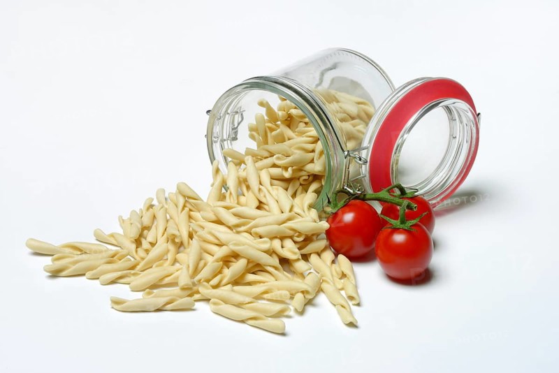 Strozzapreti, Italian pasta in glass containers, Italy