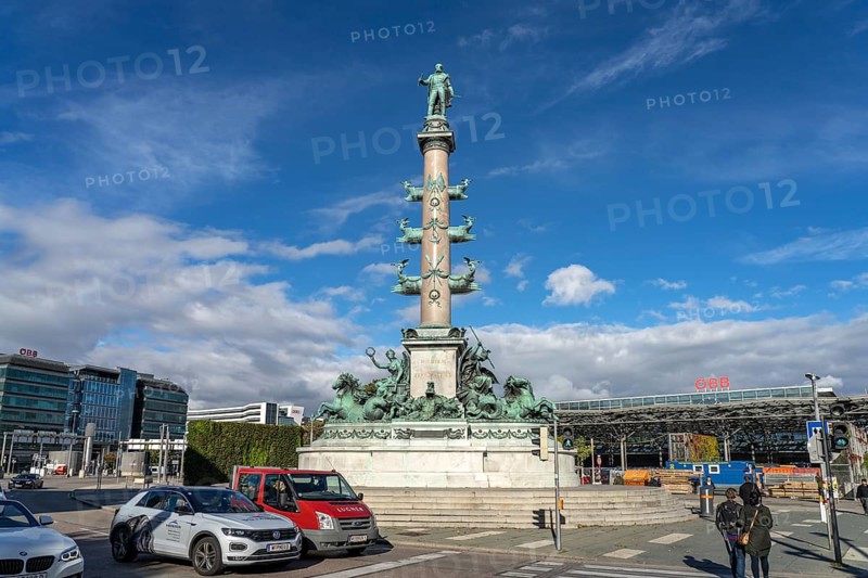 Roundabout at Praterstern with the Tegetthoff monument, Vienna, Austria