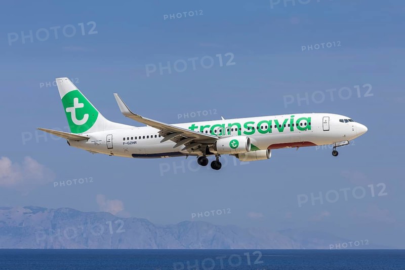 A Transavia France Boeing 737-800 aircraft with the license plate F-GZHR at Rhodes airport, Greece