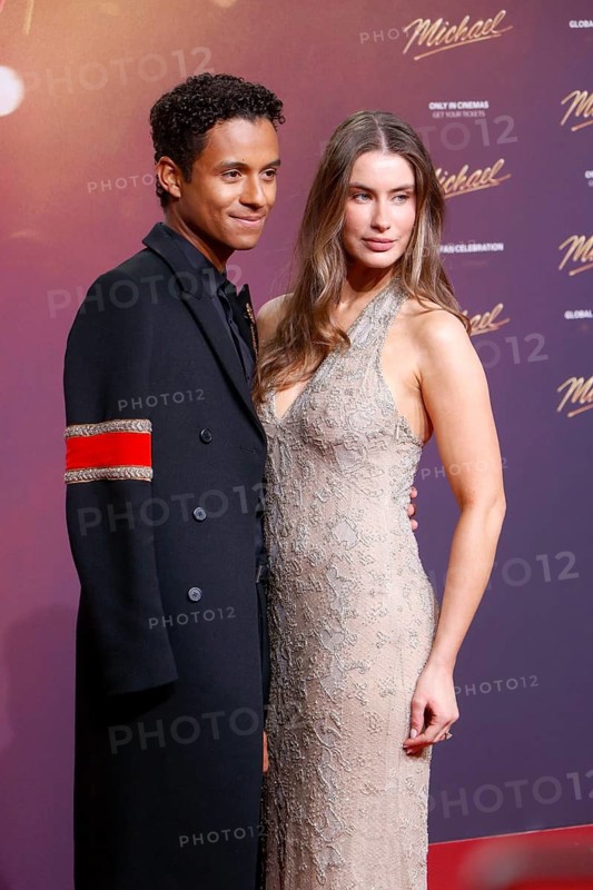 Jaafar Jackson and his partner Maddie Simpson at the world premiere of the movie Michael on Uber Platz in Berlin on 10.04.2026