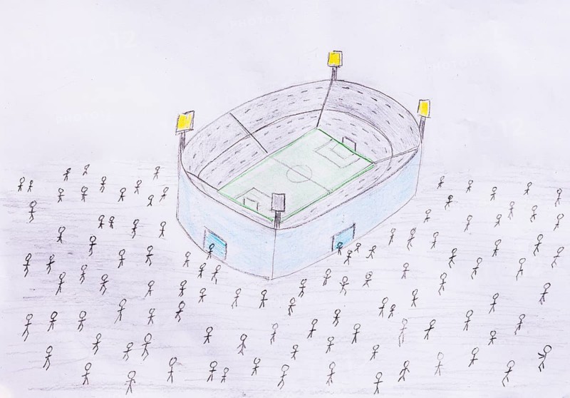 Naive illustration, people go to soccer stadium