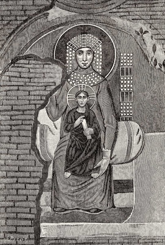 Byzantine Madonna and child, ninth century, Basilica of Saint Clement, Rome, Italy