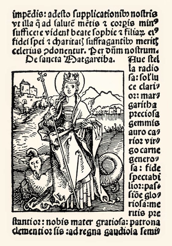 Saint Marina, Margaret of Antioch, Hans Baldung Grien, Book Hortulus Animae, 1511, digitally restored