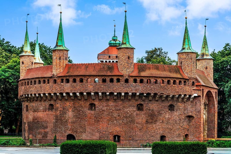 Barbican, largest defensive structure in Europe in front of the city wall, 1499, Krakow, Poland